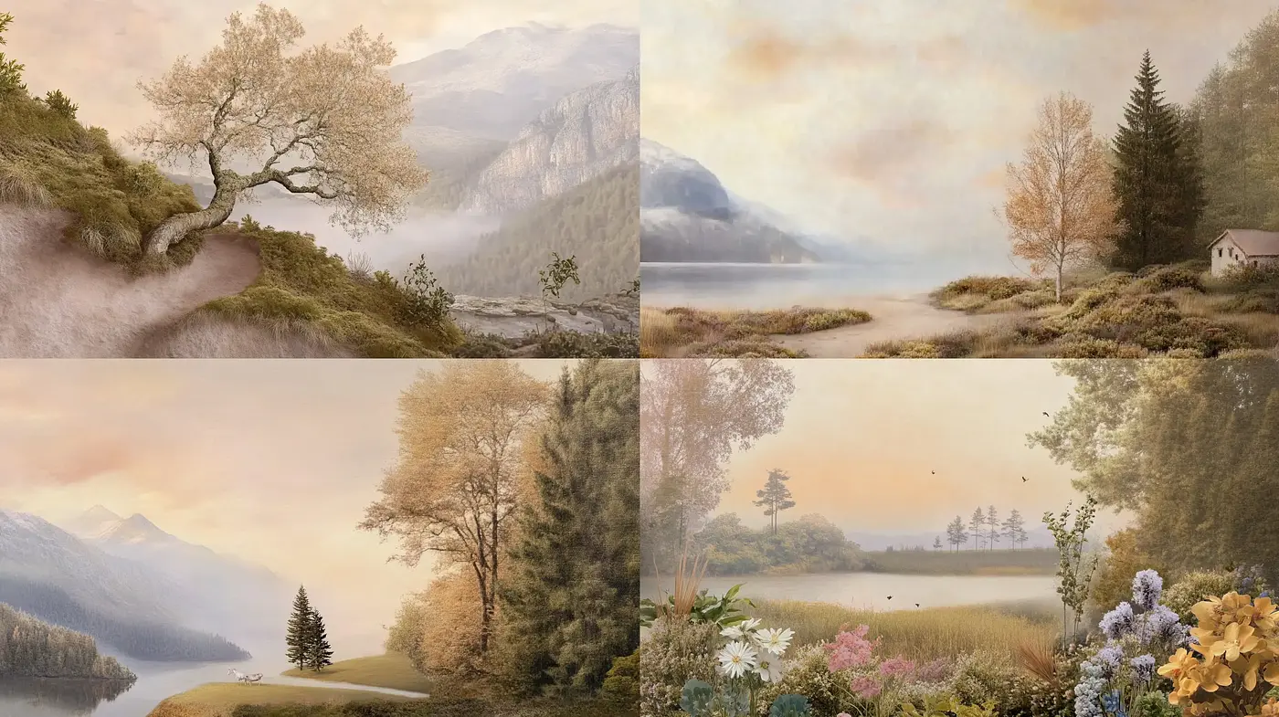 Ethereal Pastoral Serenity: A Consistent Vision of Idyllic Natural Landscapes - Midjourney sref style