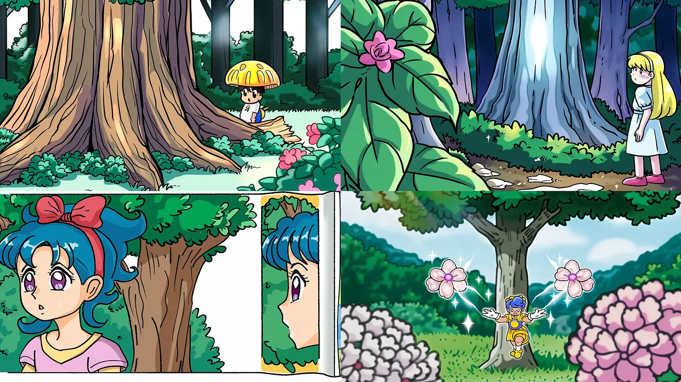 Enchanted Forest Whimsy: A Stylized Anime-Inspired Natural Wonderland - Midjourney sref style