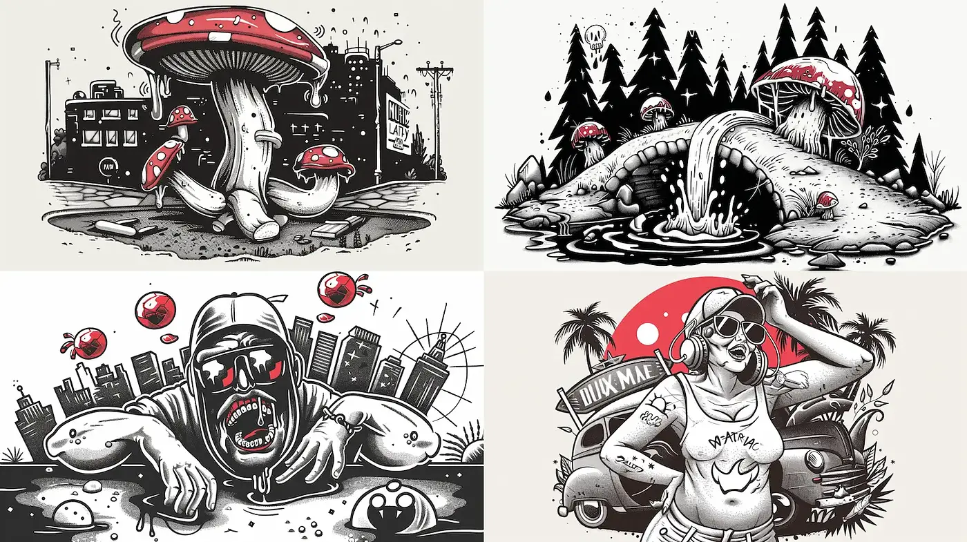 Eclectic Retro-Inspired Illustration with Bold Graphic Elements - Midjourney sref style