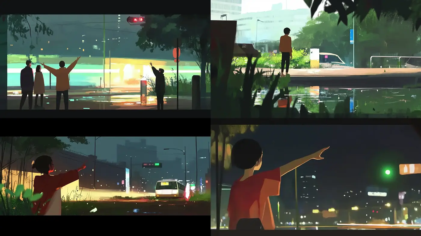 Urban Twilight: A Harmonic Blend of Digital Brushwork and Cinematic Lighting - Midjourney sref style