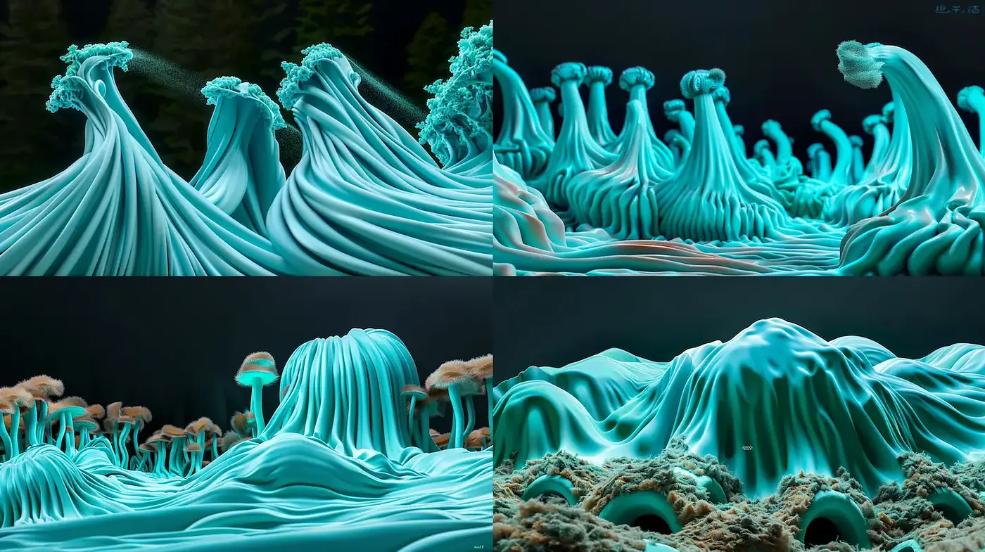 Stylized Fluid Dynamics with Organic Textures - Midjourney sref style