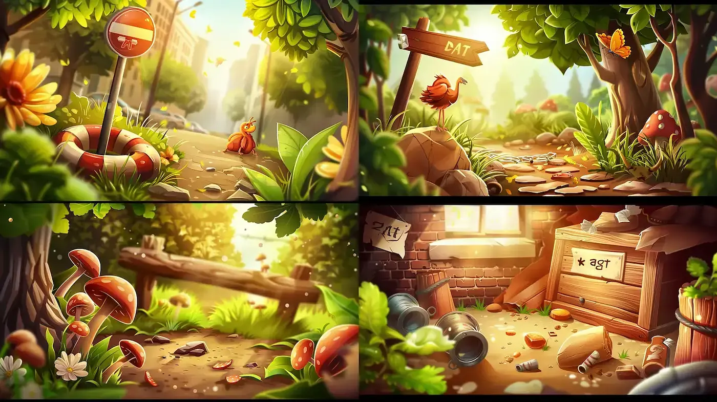 Whimsical Nature Scenes with Playful Elements - Midjourney sref style