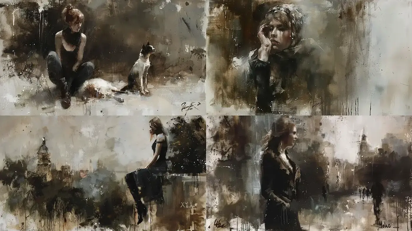 Aromatic Blend of Melancholic Aesthetics in Brushwork - Midjourney sref style