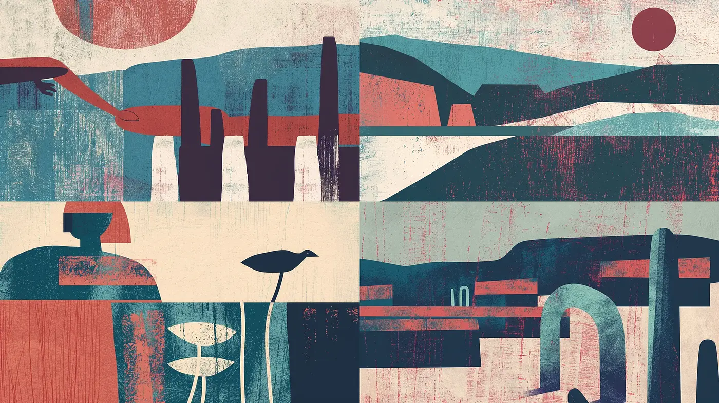 Retro-Geometric Abstraction with Textured Overprint - Midjourney sref style