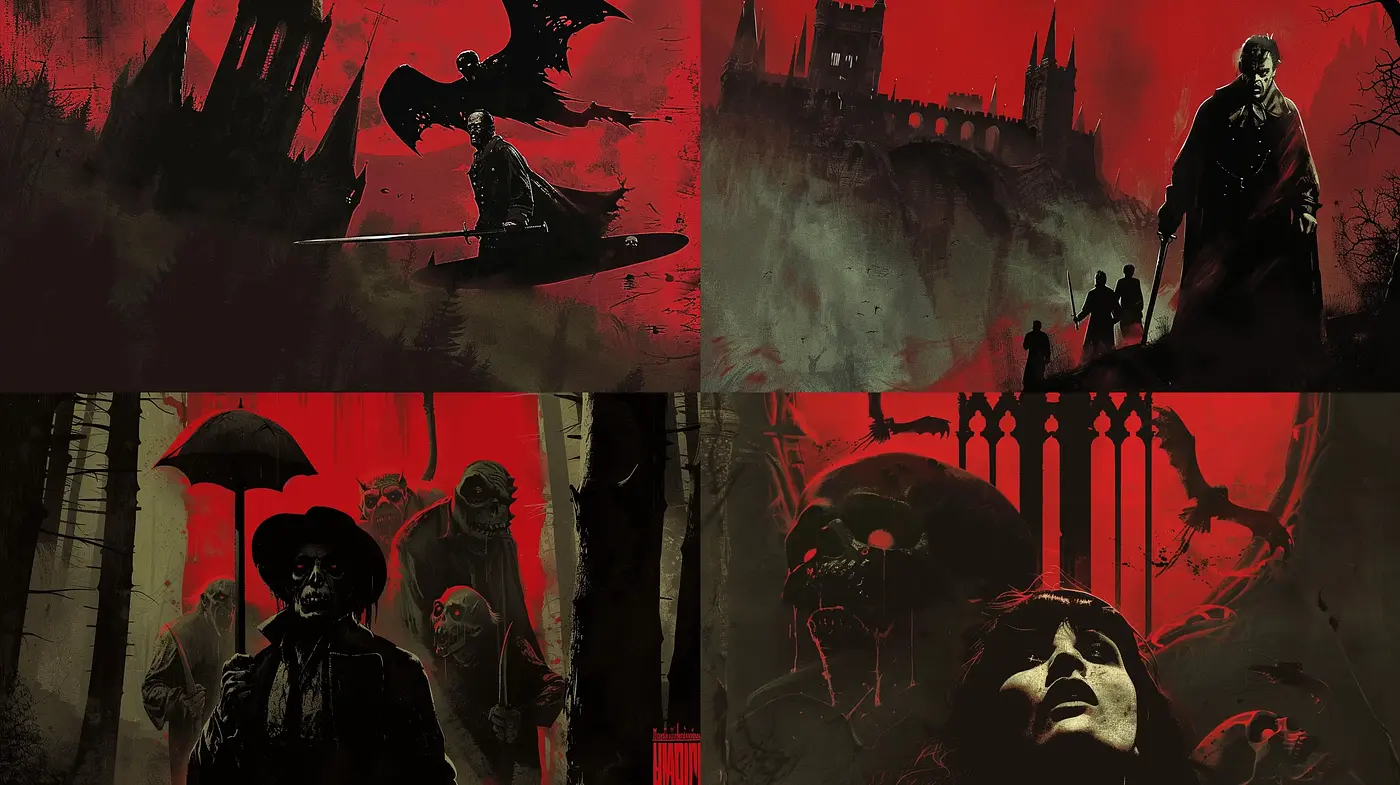 Gothic Noir Red and Black Artistic Convergence - Midjourney sref style