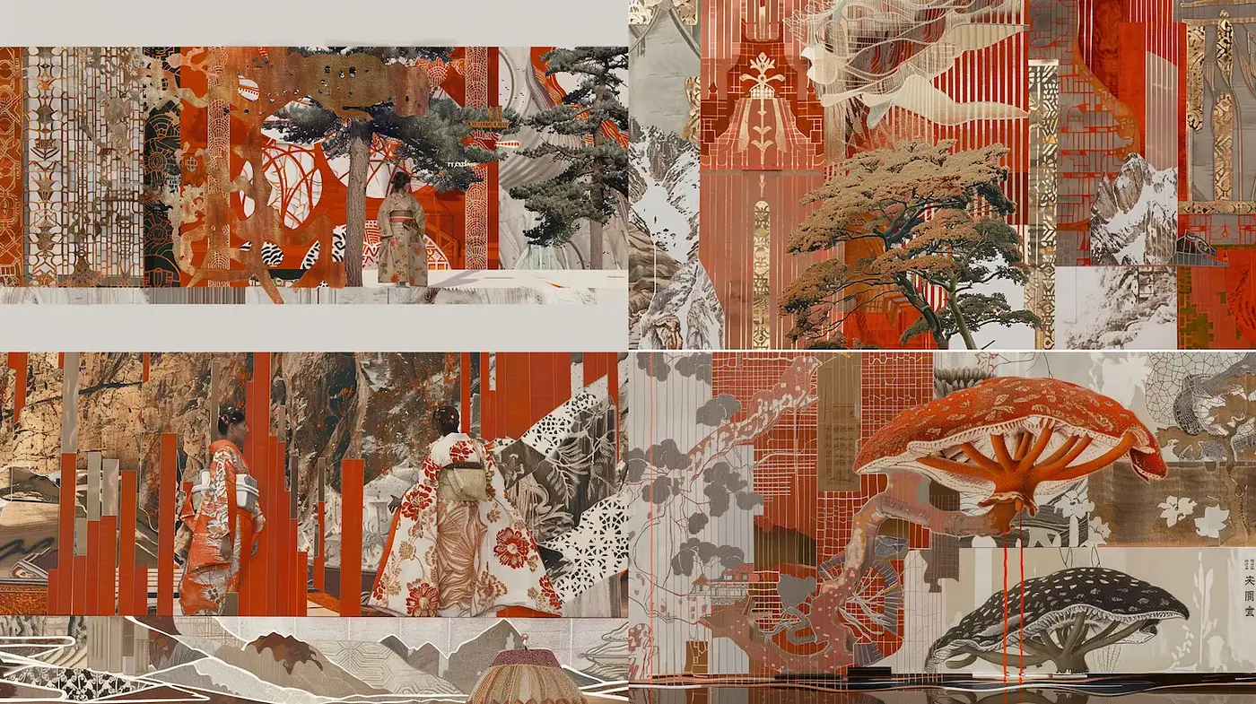 Intricate patterns and warm textures reflecting a harmonious blend of Eastern artistic influences - Midjourney sref style