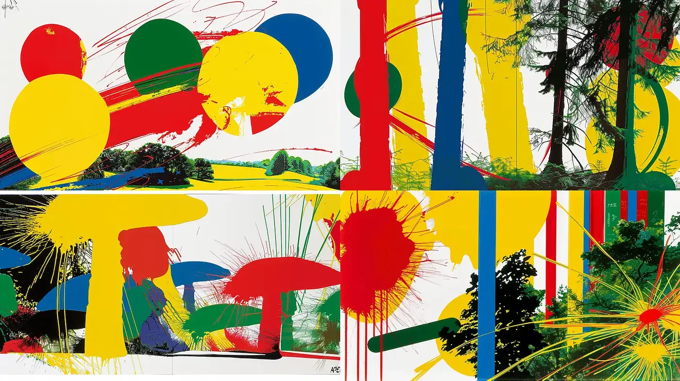 Vibrant Abstract Landscapes with Dynamic Composition - Midjourney sref style