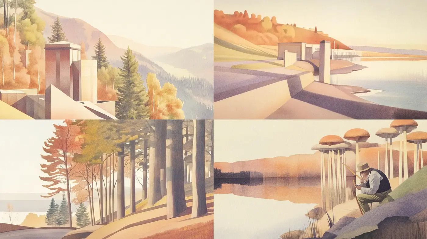 Serene Pastel Panoramas: A Tribute to Tranquil Landscapes and Subtle Hues - Midjourney sref style