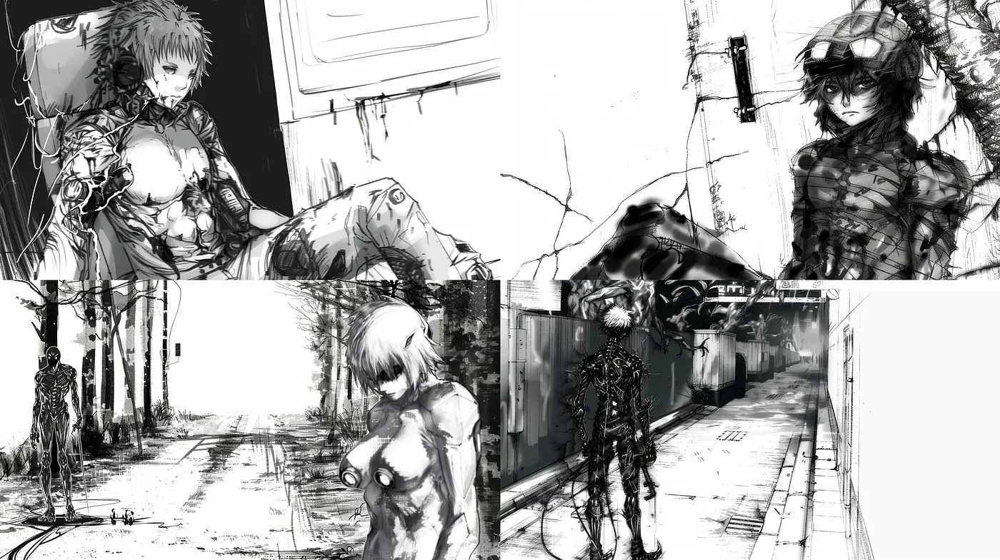 Monochromatic Sketched Realism: A Fusion of Pencil Drawing Aesthetics and Lifelike Representation - Midjourney sref style