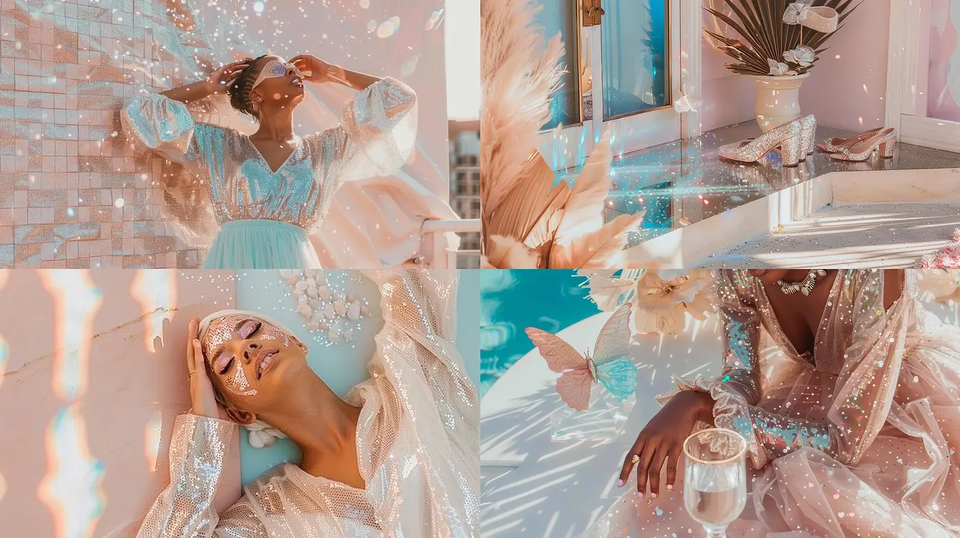 Ethereal Dreamscapes with Glittering Textures and a Pastel Color Symphony - Midjourney sref style