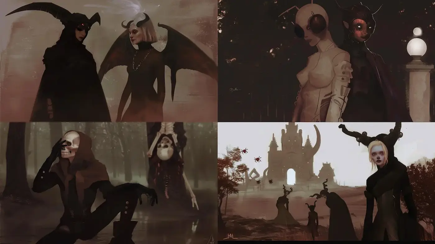 Eerie Dark Fantasy with Surreal Elements and a Gloomy Atmosphere - Midjourney sref style
