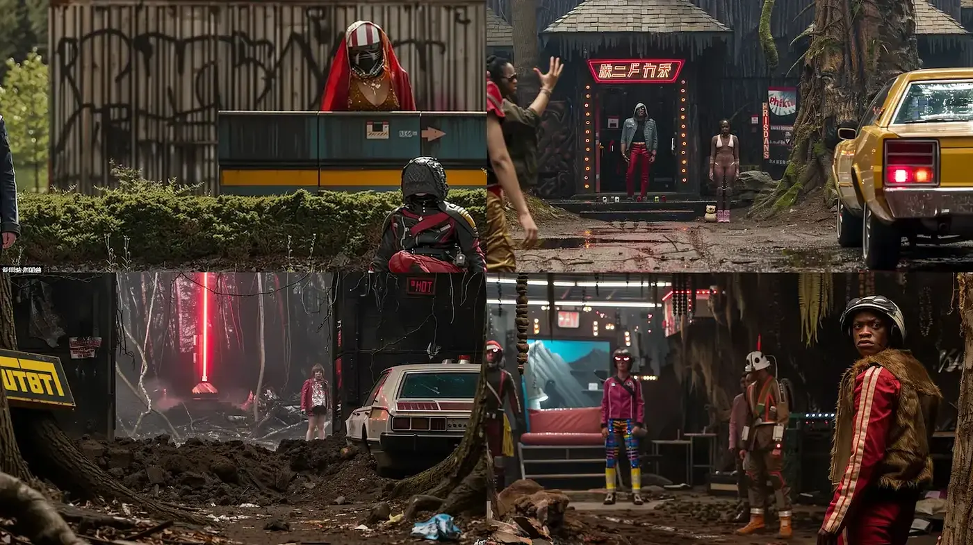Futuristic Urban Jungle Aesthetic with Retro Elements - Midjourney sref style