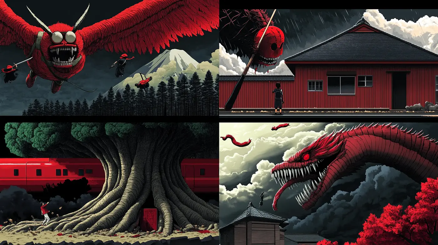 Monochromatic Elegance Infused with Surrealism and a Touch of Ukiyo-e - Midjourney sref style