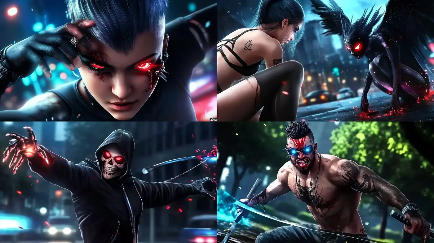 Dynamic Nocturnal Renders Emanating Cyberpunk Aesthetics - Midjourney sref style