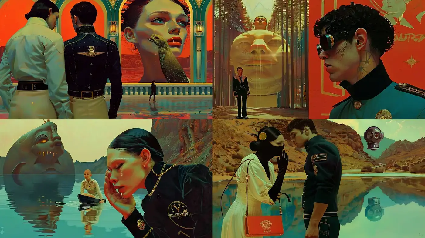 Futuristic Surrealism with Retro Aesthetic and Intricate Details - Midjourney sref style