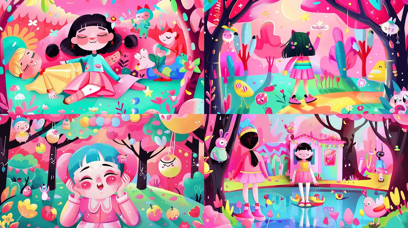 Enchanted Whimsical Forests and Characters in Vivid Storybook Illustration - Midjourney sref style
