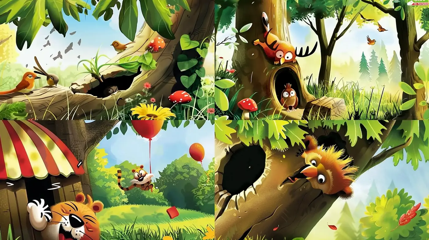 Enchanted Forest Whimsy: A Fusion of Vivid Hues and Cartoonish Charm - Midjourney sref style