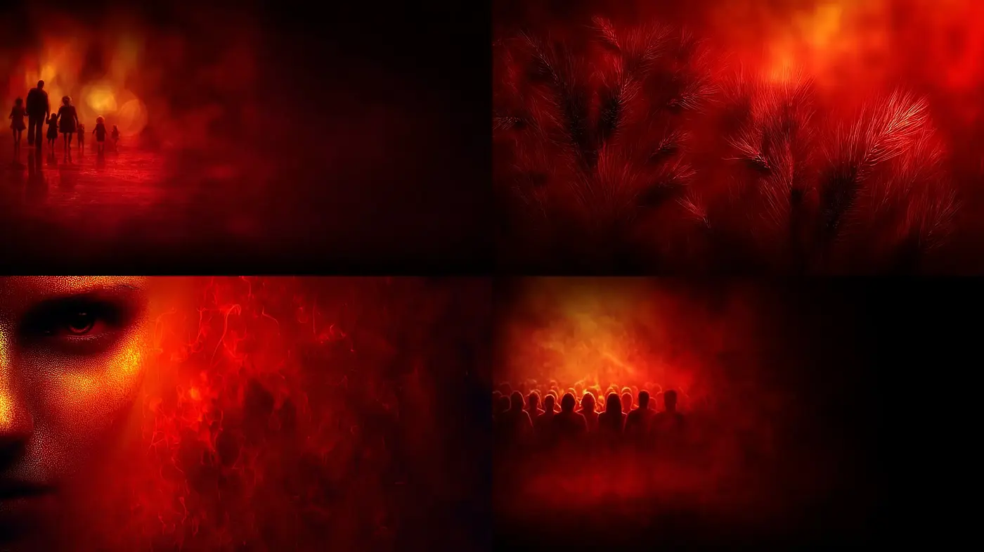 Intense and atmospheric visual narrative in red tones - Midjourney sref style