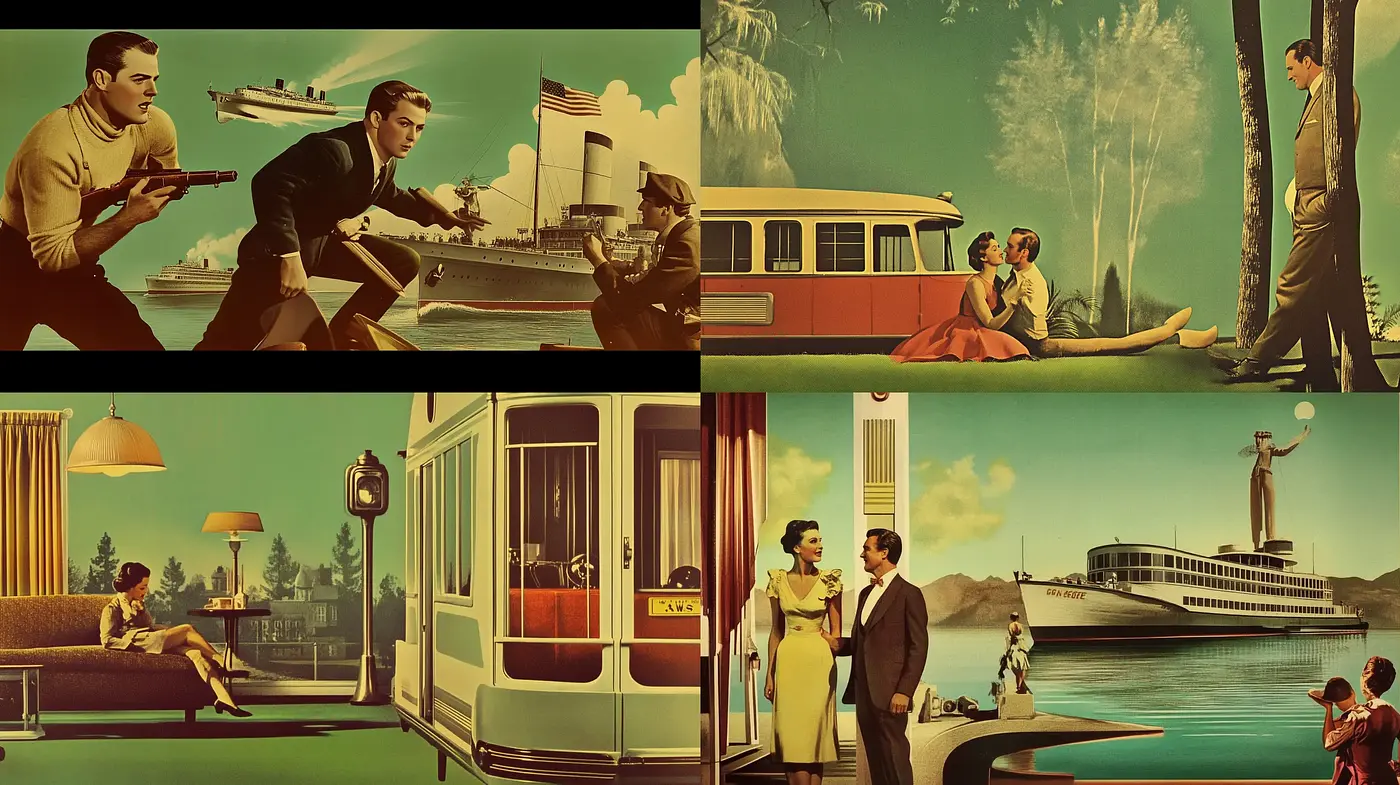Timeless Elegance in a Mid-Century Cinematic Panorama - Midjourney sref style