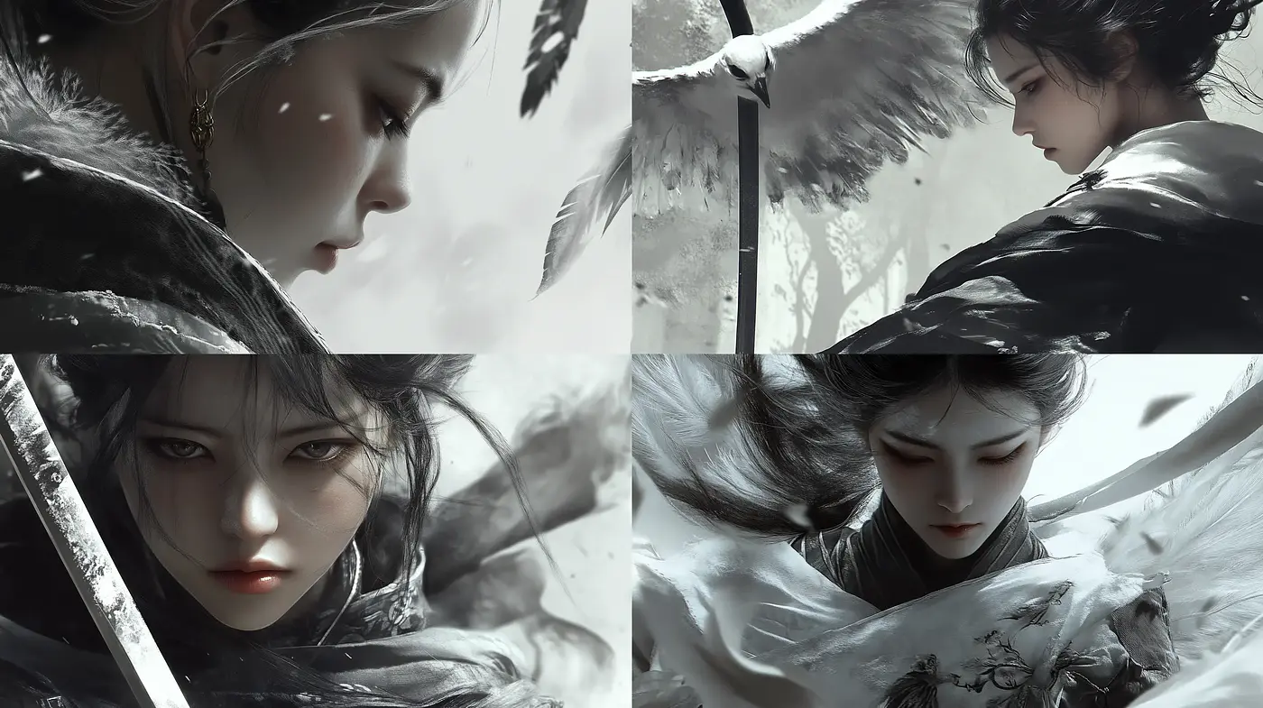 Monochromatic Elegance: Graphite Essence and Ethereal Moods - Midjourney sref style