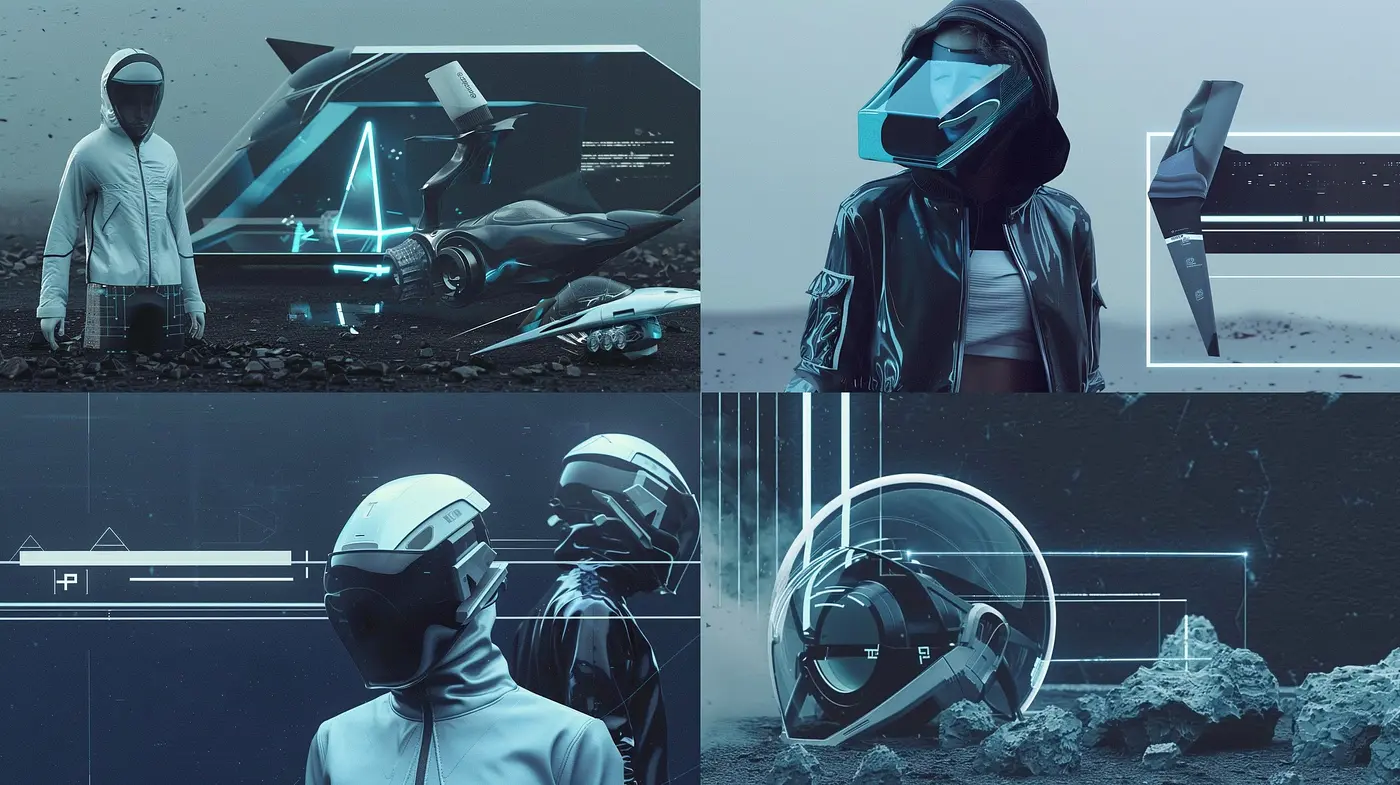 Futuristic Cybernetic Elegance: Monochromatic Tones and Geometric Precision - Midjourney sref style
