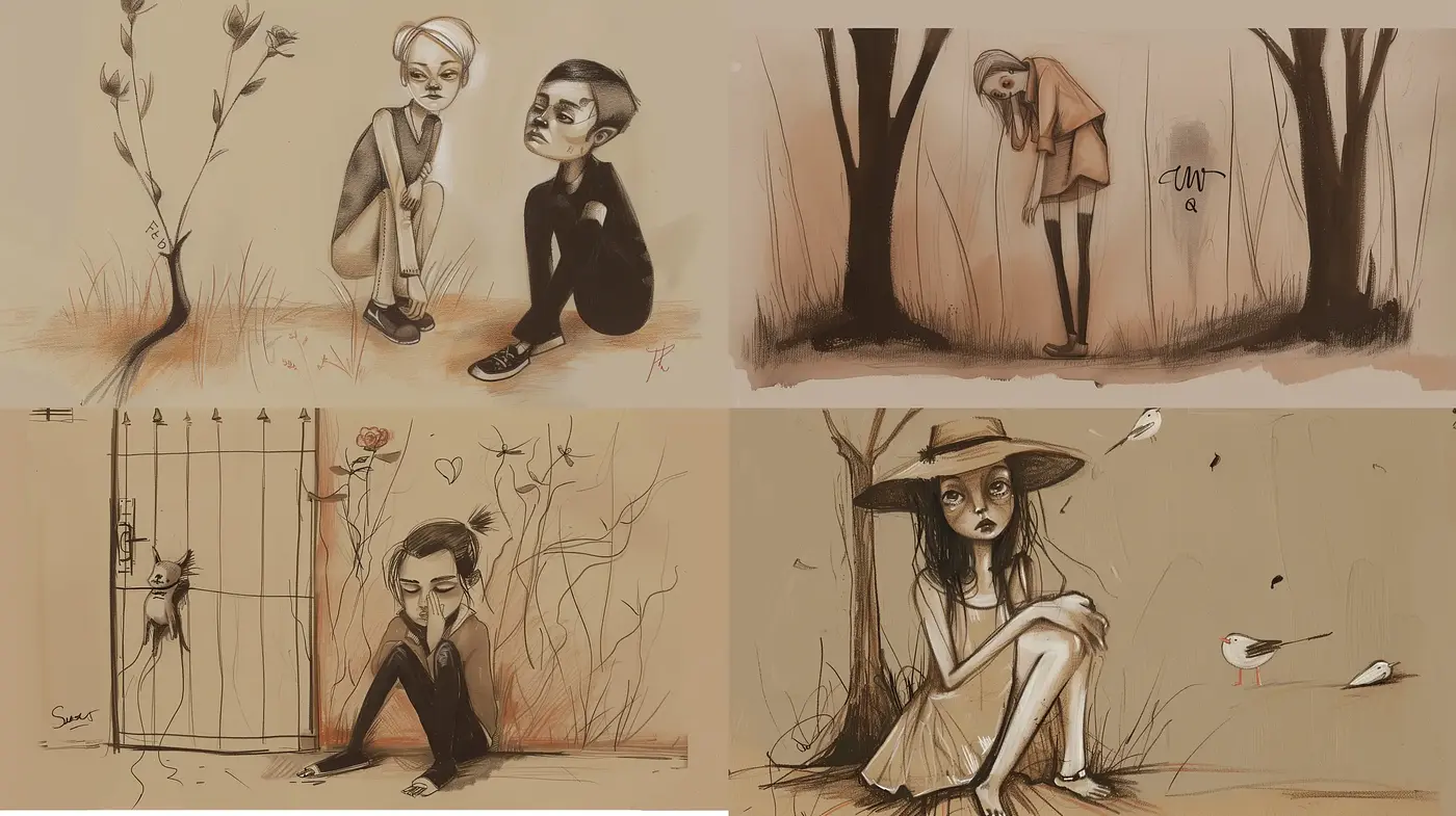 Whimsical Sepia-Toned Storybook Illustration Style - Midjourney sref style
