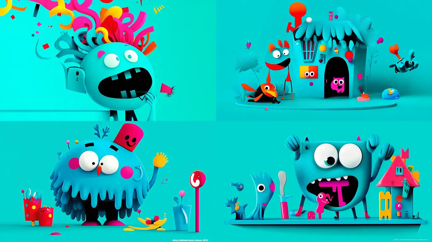 Vibrant Whimsy in Turquoise: A Homage to Playful Surrealism - Midjourney sref style