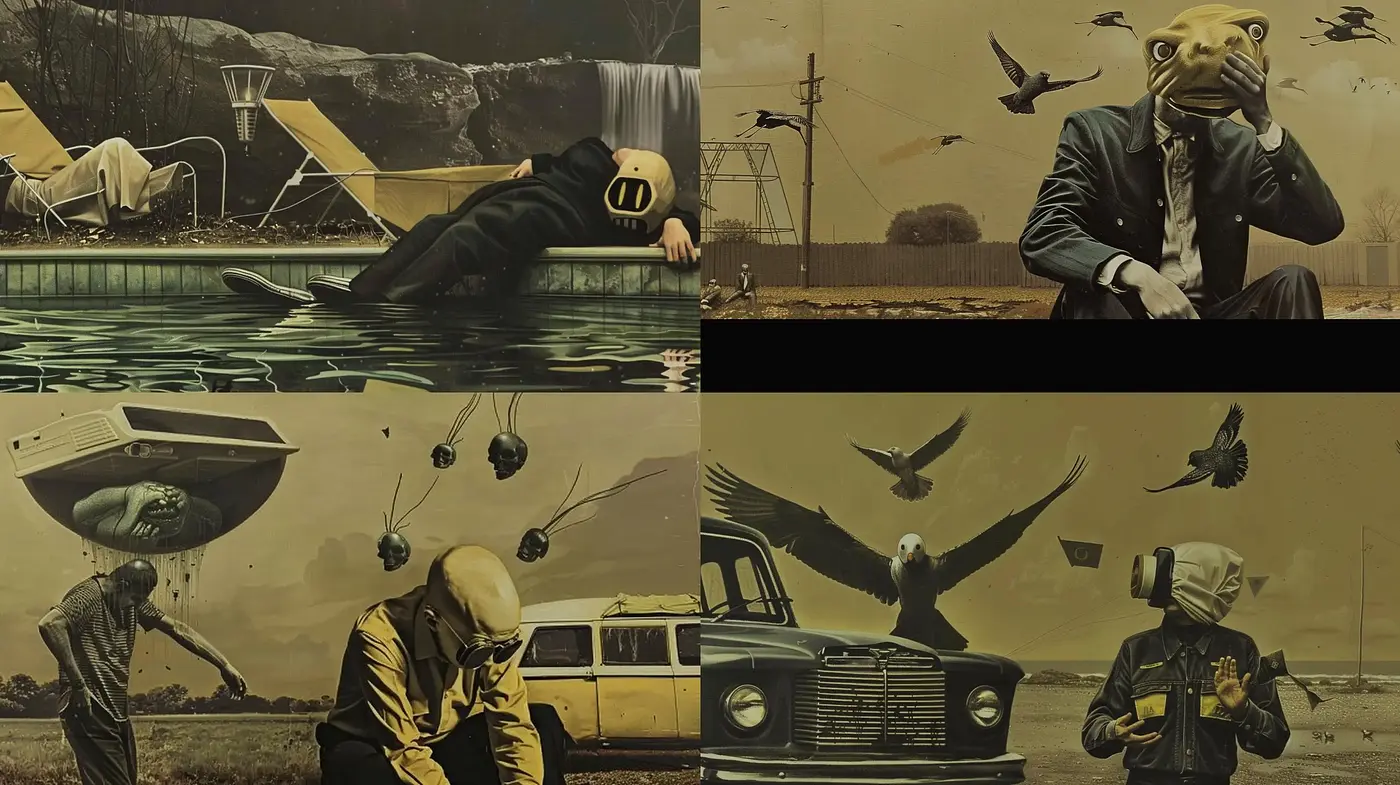 Surreal Anthropomorphism in Sepia Tones - Midjourney sref style