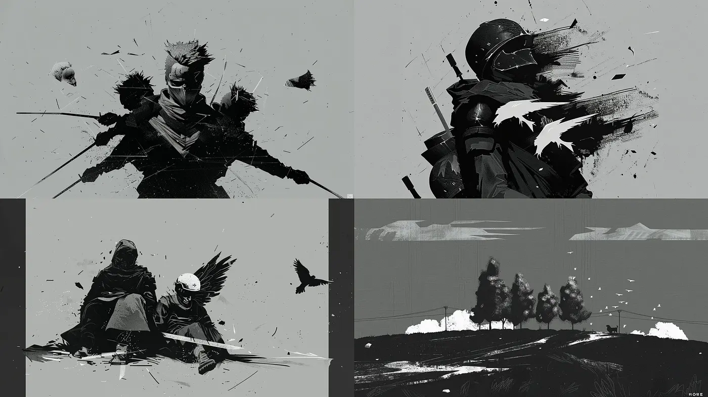 Monochromatic Essence: An Exploration of Grayscale Textures and Abstract Forms - Midjourney sref style