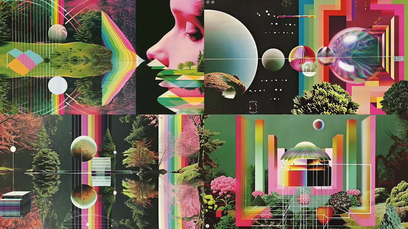 Vibrant Surrealism with Geometric Patterns and Dreamlike Elements - Midjourney sref style