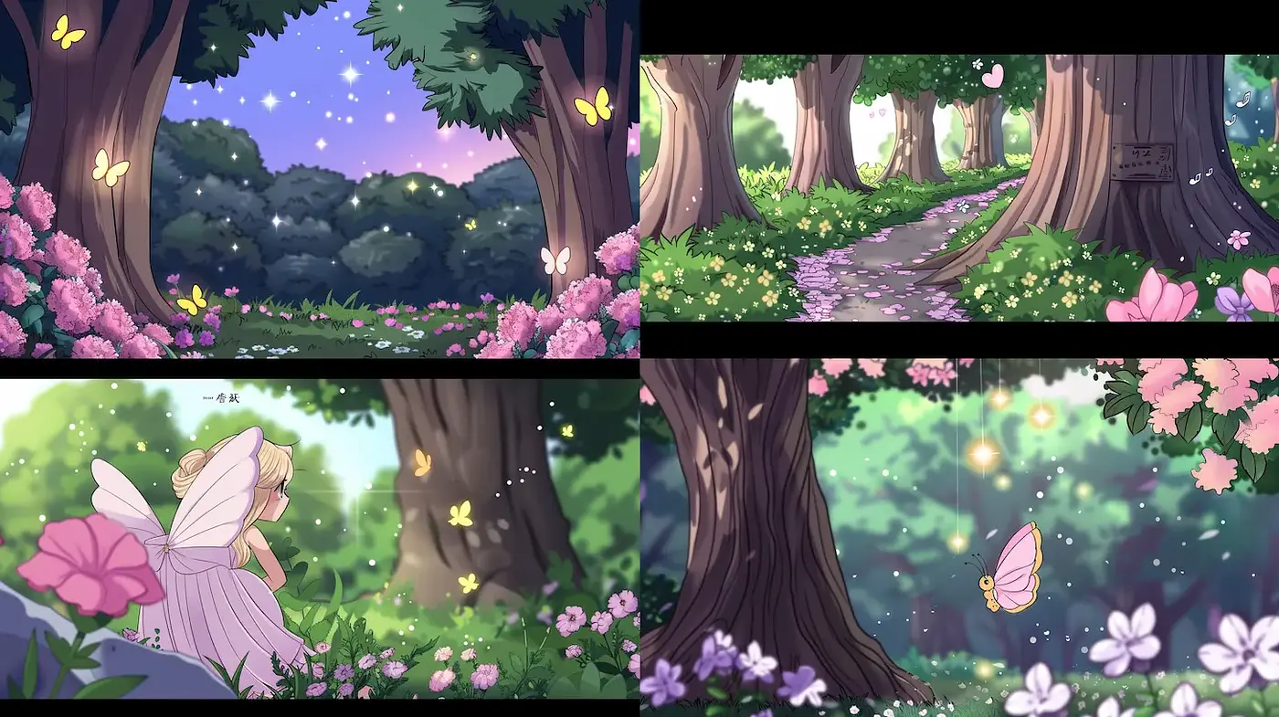 Enchanting forest scenes with whimsical charm and vibrant colors - Midjourney sref style