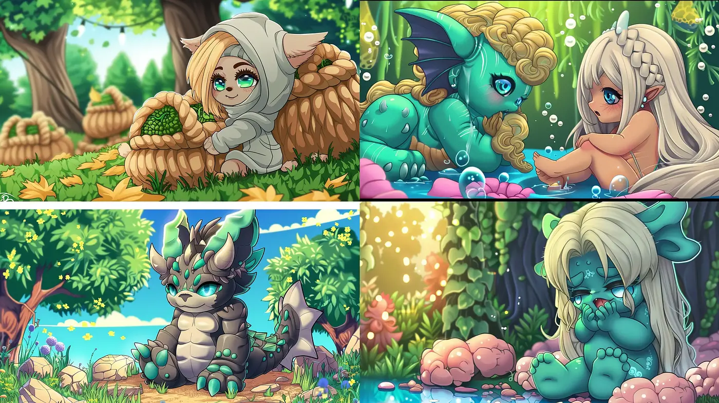Enchanted Forest Whimsy: A Vibrant Journey in Anime-Inspired Digital Art - Midjourney sref style