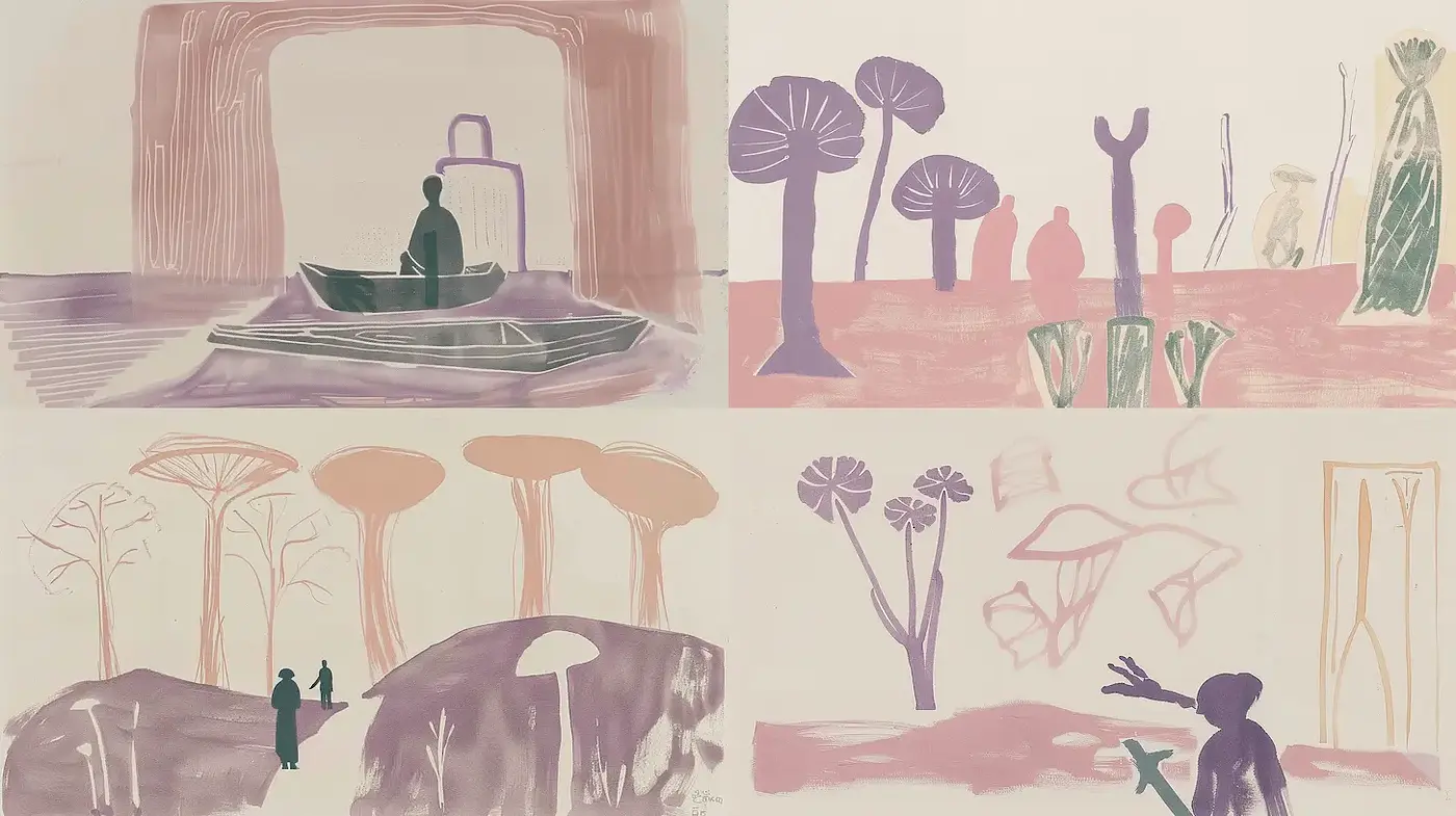 Abstract and Minimalistic Landscapes with Soft Colors - Midjourney sref style