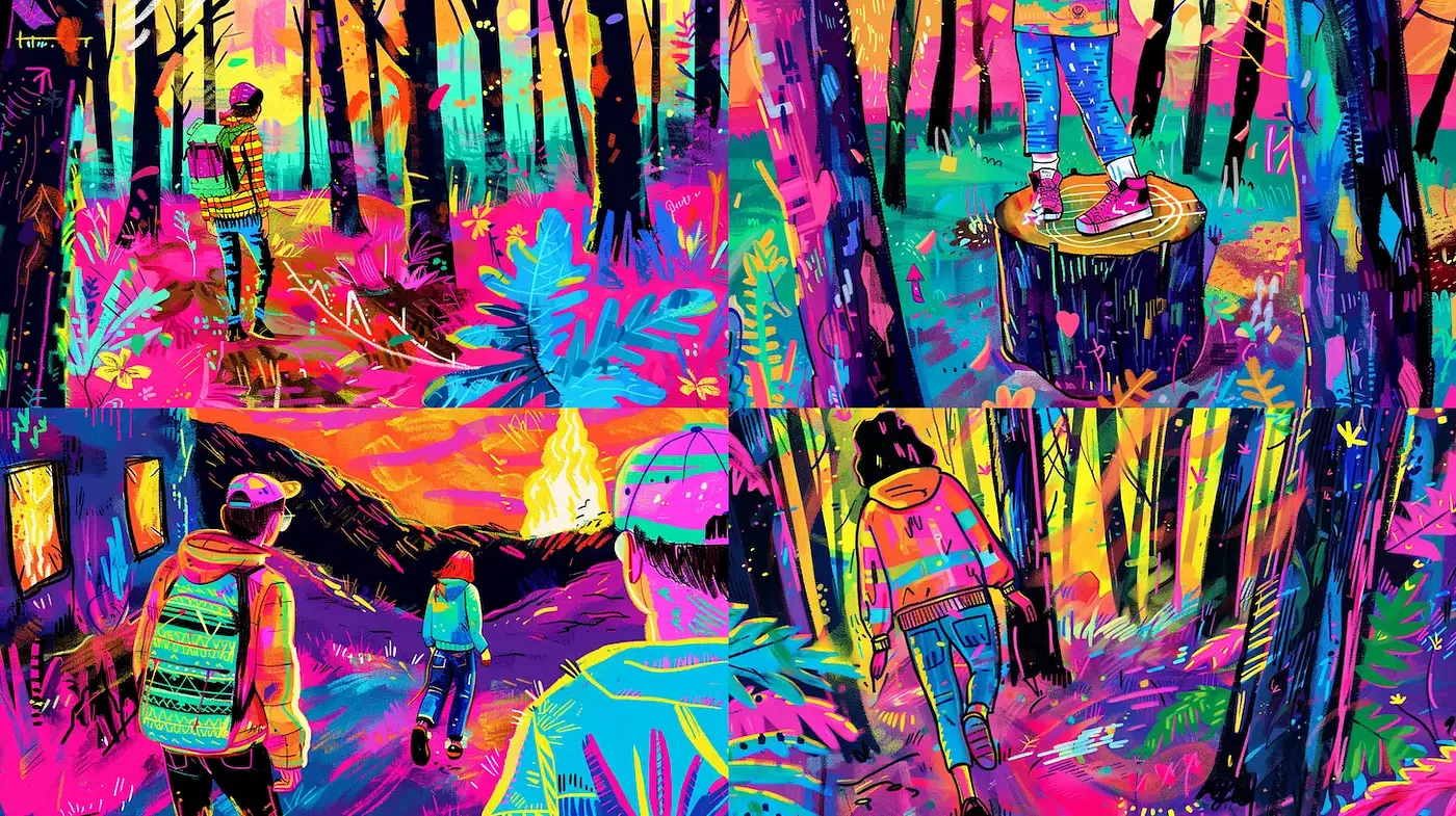 Vibrant and Luminous Forest Scenes with a Playful Aesthetic - Midjourney sref style