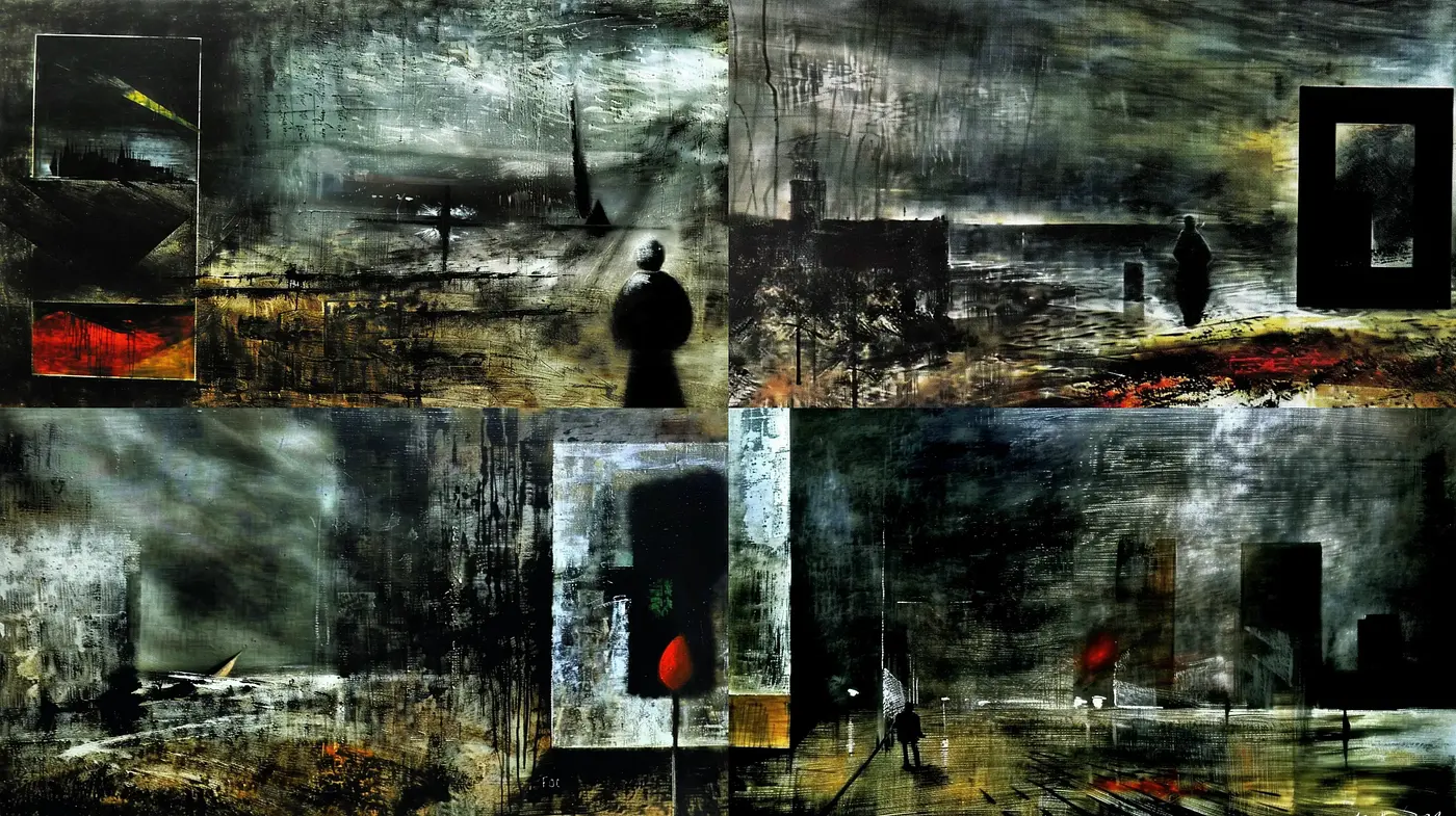 Abstract Nocturnal Vistas with Red Accent - Midjourney sref style