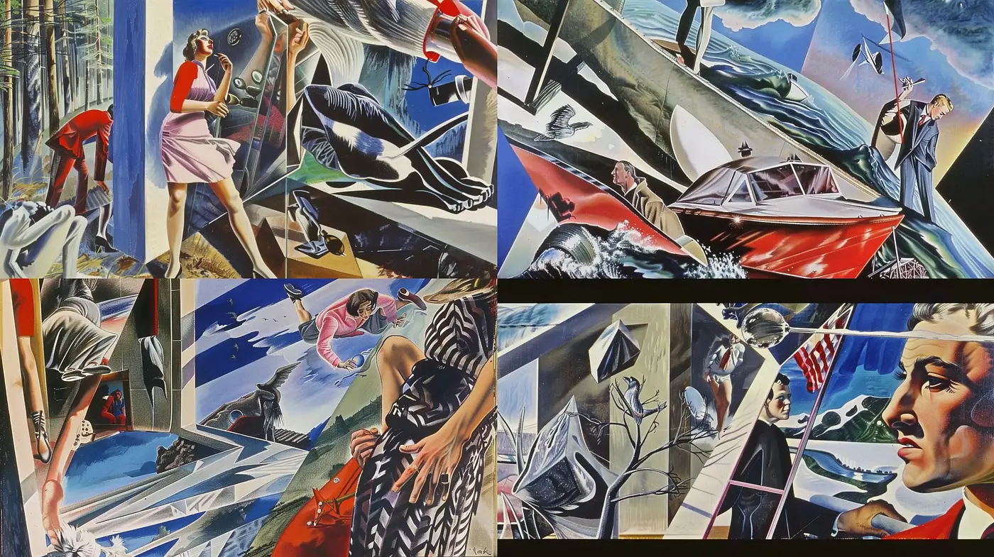 Dramatic Retro-Futuristic Collage with Surreal Overtones - Midjourney sref style
