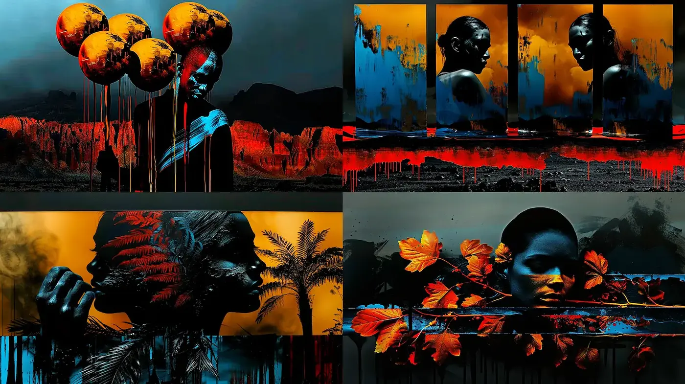 Vibrant Contrast with Ethereal Elements in a Modern Expressionist Style - Midjourney sref style