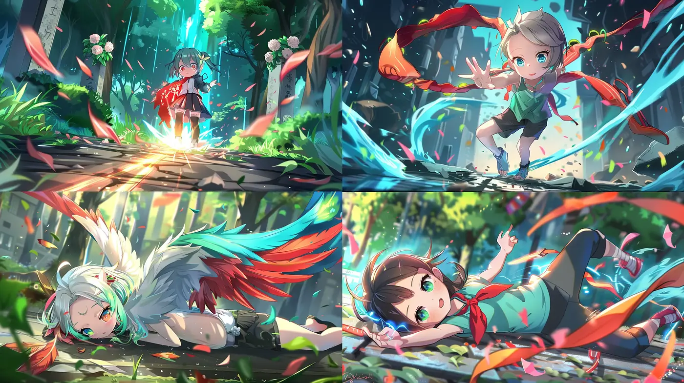Luminous Anime-Inspired Fantasia with Dynamic Brushwork - Midjourney sref style