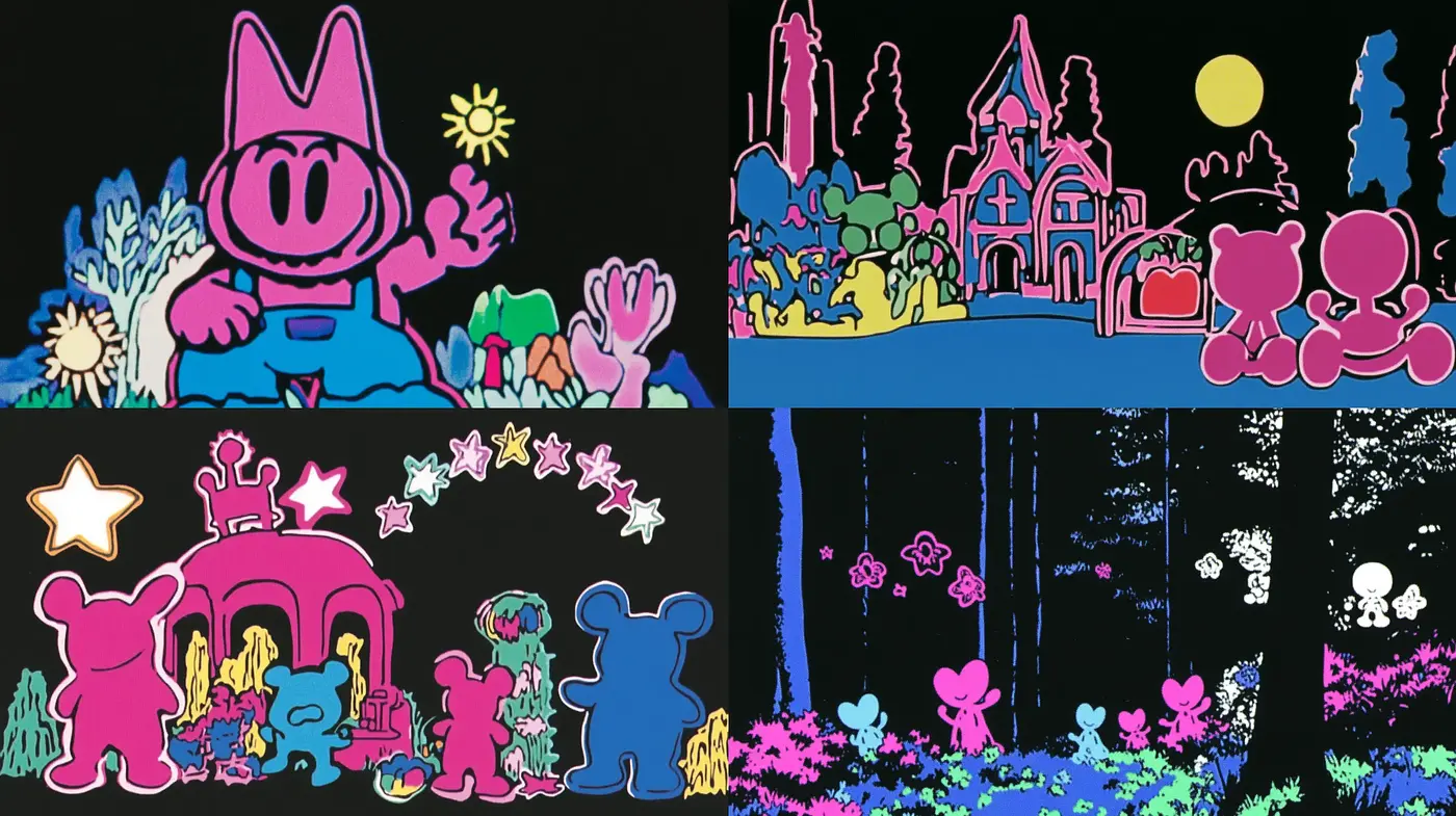 Neon Silhouette Fantasy: A Harmonious Blend of Vivid Colors and Bold Contrasts - Midjourney sref style