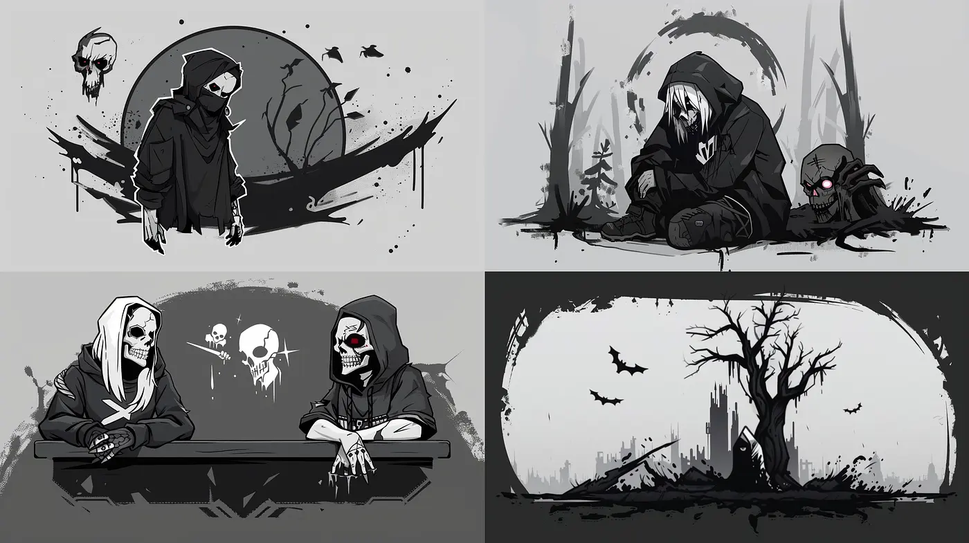 Monochromatic Gothic Elegance with a Dark Comic Book Essence - Midjourney sref style