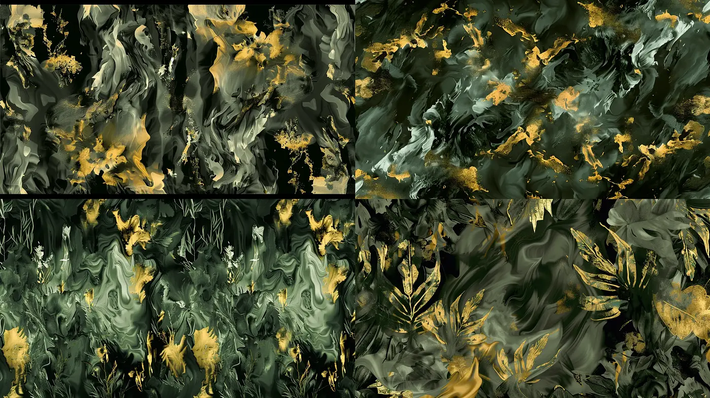 Ethereal Gold Flecked Verdancy: A Consistent Symphony of Abstract Naturalism - Midjourney sref style