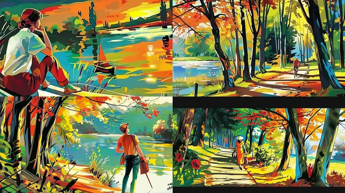Vibrant and Lively Landscapes with a Playful Artistic Touch - Midjourney sref style