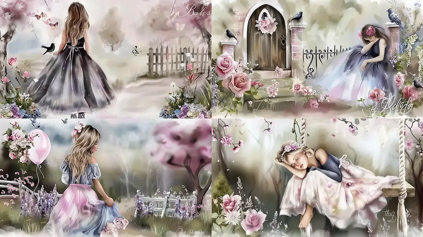 Dreamlike Pastoral Elegance in Soft Pastels - Midjourney sref style