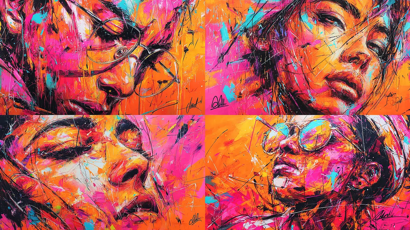 Vibrant Abstract Portraits with Dynamic Brushwork and Expressive Textures - Midjourney sref style