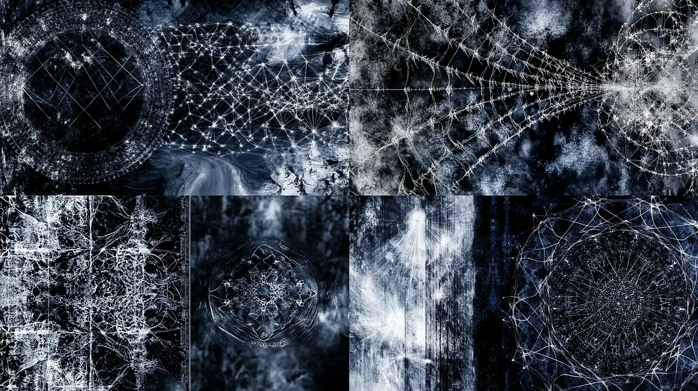 Ethereal Network of Monochromatic Complexity - Midjourney sref style