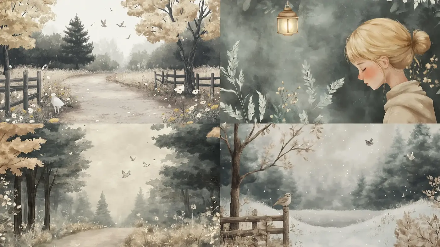 Ethereal Pastoral Serenity: A Homage to Tranquil Nature Scenes - Midjourney sref style