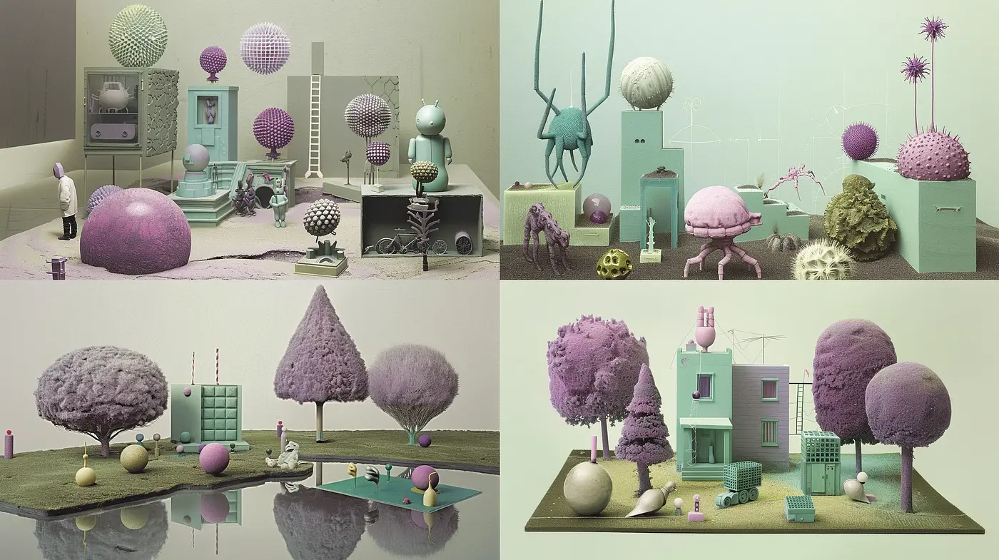 Surreal Pastel Dreamscape with Sculptural Elements - Midjourney sref style