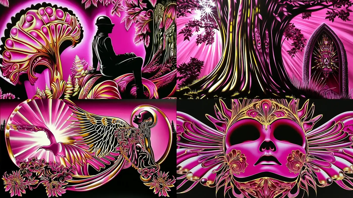 Psychedelic Elegance: A Fusion of Surreal Fantasia and Vibrant Neon - Midjourney sref style