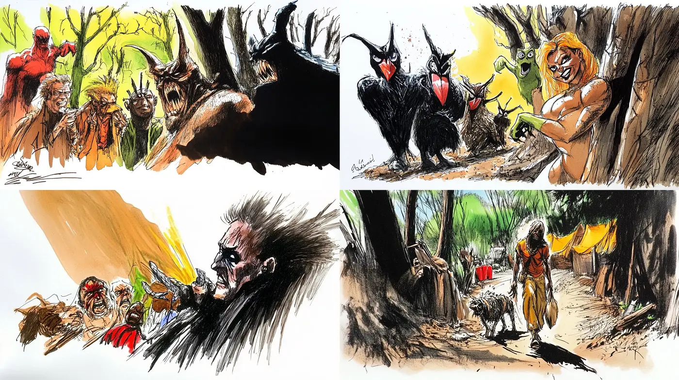 Dynamic Sketchbook Tales - A Vivid Expression of Movement and Emotion - Midjourney sref style