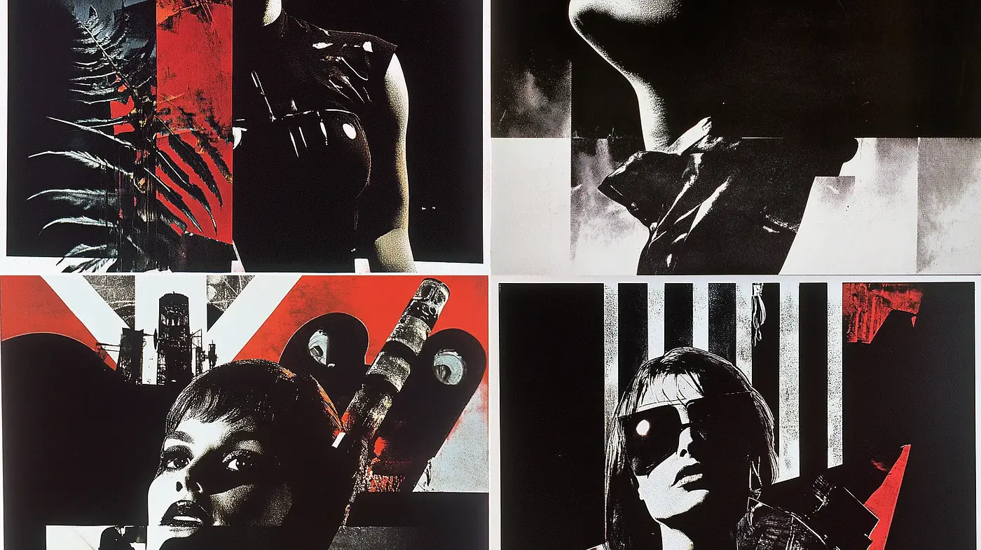 Postmodern Collage of Monochromes and Reds - Midjourney sref style